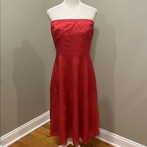 J. Crew Strapless Orange Textured Midi Dress